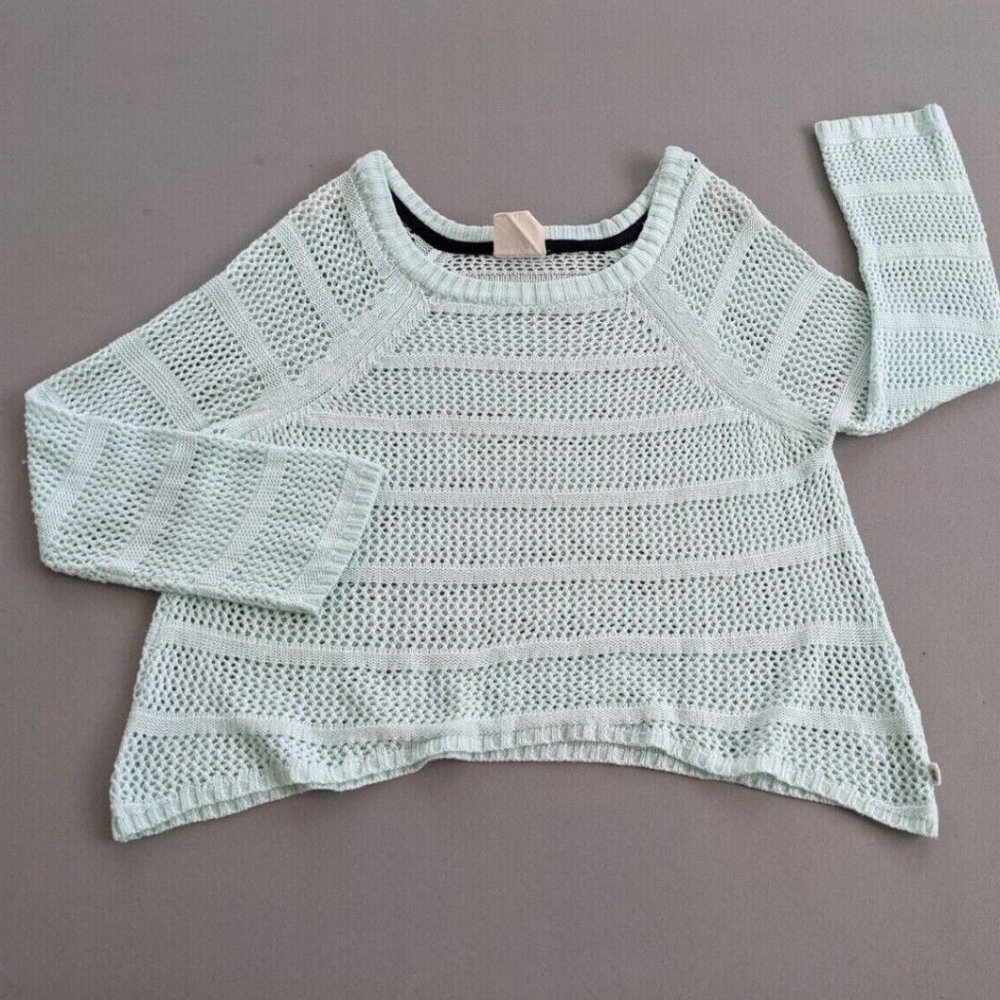 Tommy Girl Hilfiger Sz MEDIUM Sweater Long Sleeve Open Knit Light Blue Girl Top